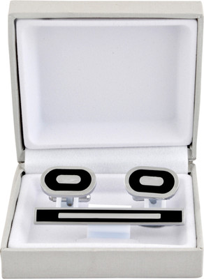 TIEPIN Stainless Steel Cufflink & Tie Pin Set(Silver, Black)