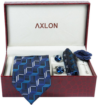 AXLON Silk Cufflink & Tie Pin Set(Blue)
