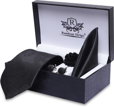 RANDOM STRIPE Silk Cufflink & Tie Pin Set(Black)