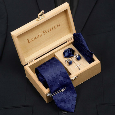 LOUIS STITCH Silk Cufflink & Tie Pin Set(Turquoise)
