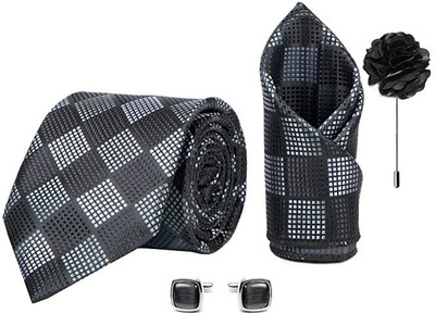 AXLON Silk Cufflink & Tie Pin Set(Black)