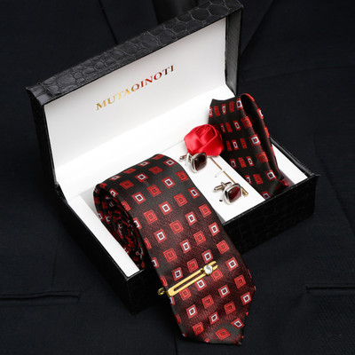 MUTAQINOTI Silk Cufflink & Tie Pin Set(Maroon)