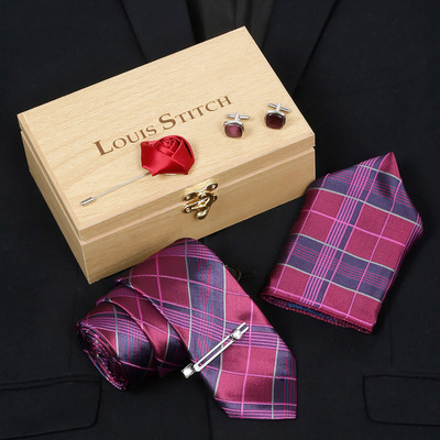 LOUIS STITCH Silk Cufflink & Tie Pin Set(Pink)