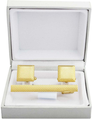 SANDHA Brass Cufflink & Tie Pin Set(Gold)