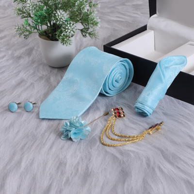 RANDOM STRIPE Silk Cufflink & Tie Pin Set(Turquoise)