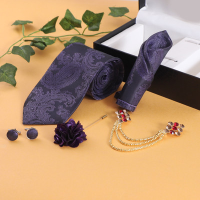 RANDOM STRIPE Silk Cufflink & Tie Pin Set(Purple)