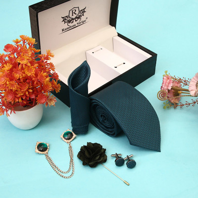 RANDOM STRIPE Silk Cufflink & Tie Pin Set(Green)