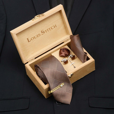 LOUIS STITCH Silk Cufflink & Tie Pin Set(Bronze)