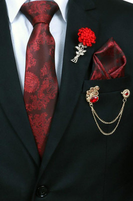 RANDOM STRIPE Satin Tie Pin Set(Maroon)
