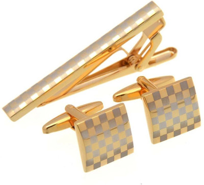 David Klein Brass Cufflink & Tie Pin Set(Gold)