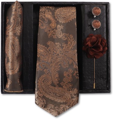 RANDOM STRIPE Silk Cufflink & Tie Pin Set(Brown)