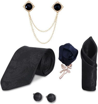 RANDOM STRIPE Satin Cufflink & Tie Pin Set(Black)