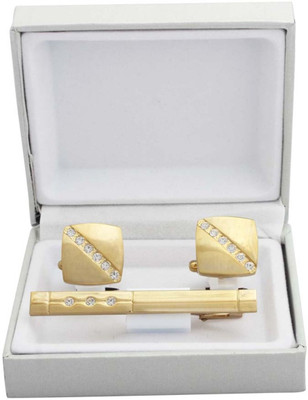 SANDHA Brass Cufflink & Tie Pin Set(Gold)