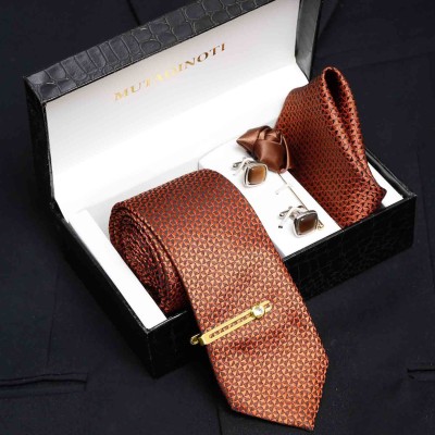 MUTAQINOTI Silk Cufflink & Tie Pin Set(Orange)