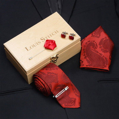 LOUIS STITCH Silk Tie & Cufflink(Maroon)