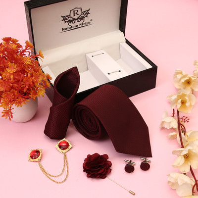 RANDOM STRIPE Silk Cufflink & Tie Pin Set(Maroon)