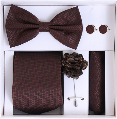 RANDOM STRIPE Satin Cufflink & Tie Pin Set(Brown)