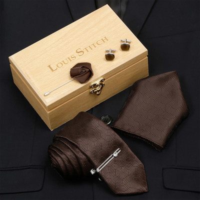LOUIS STITCH Silk Cufflink & Tie Pin Set(Brown)