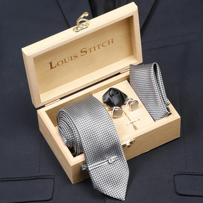 LOUIS STITCH Silk Cufflink & Tie Pin Set(Black)
