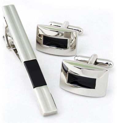 PELUCHE Brass Cufflink & Tie Pin Set(Silver)