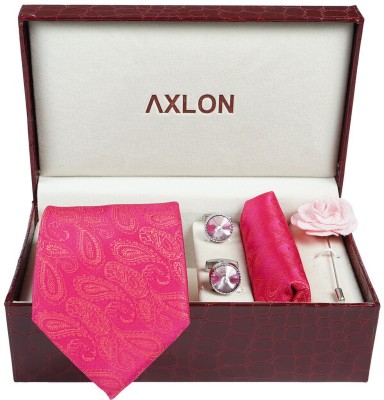 AXLON Silk Cufflink & Tie Pin Set(Pink)