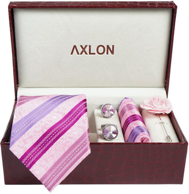 AXLON Silk Cufflink & Tie Pin Set(Pink)