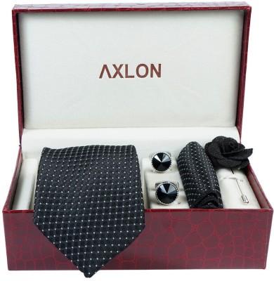 AXLON Silk Cufflink & Tie Pin Set(Black)