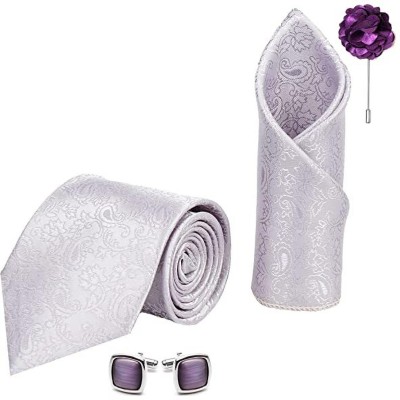 AXLON Silk Cufflink & Tie Pin Set(Silver)