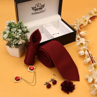 RANDOM STRIPE Silk Cufflink & Tie Pin Set(Red)