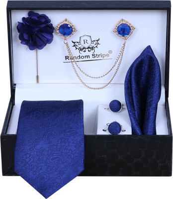 RANDOM STRIPE Satin Cufflink & Tie Pin Set(Turquoise)