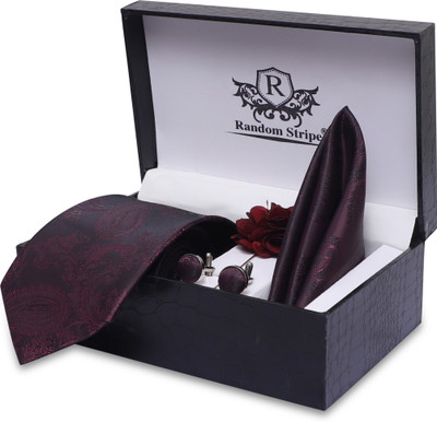 RANDOM STRIPE Silk Cufflink & Tie Pin Set(Maroon)