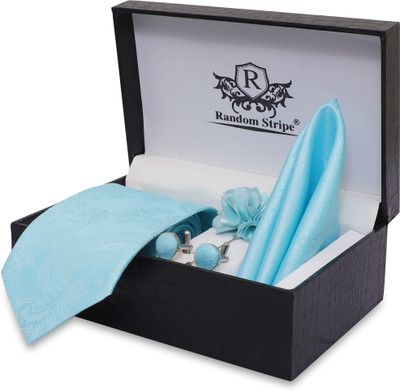 RANDOM STRIPE Silk Cufflink & Tie Pin Set(Turquoise)