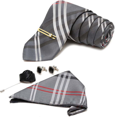 MUTAQINOTI Silk Cufflink & Tie Pin Set(Grey)