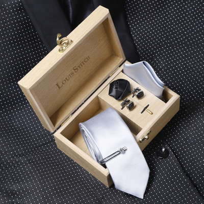 LOUIS STITCH Silk Tie & Cufflink(Silver)