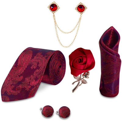 RANDOM STRIPE Satin Cufflink & Tie Pin Set(Red)