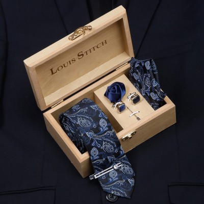 LOUIS STITCH Silk Cufflink & Tie Pin Set(Blue, Blue, Green)