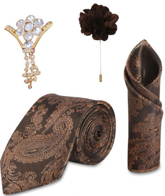 RANDOM STRIPE Satin Tie Pin Set(Brown)