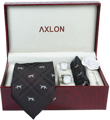 AXLON Silk Cufflink & Tie Pin Set(Brown)