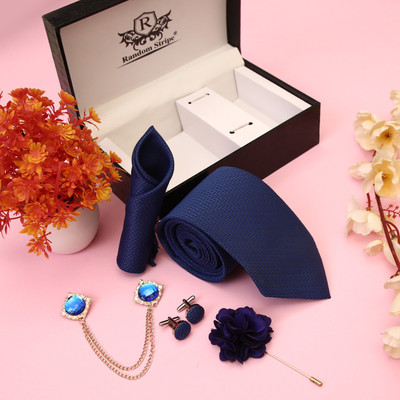 RANDOM STRIPE Silk Cufflink & Tie Pin Set(Blue)