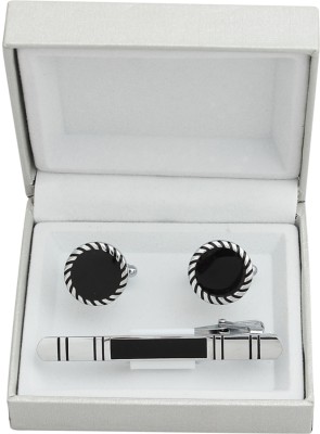 SANDHA Metal Cufflink & Tie Pin Set(Silver, Black)