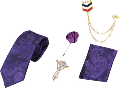RANDOM STRIPE Silk Tie Pin Set(Purple)