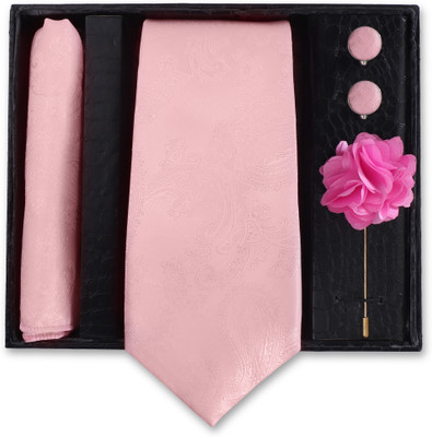 RANDOM STRIPE Silk Cufflink & Tie Pin Set(Pink)