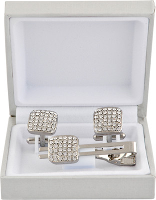 SANDHA Metal Cufflink & Tie Pin Set(Silver)