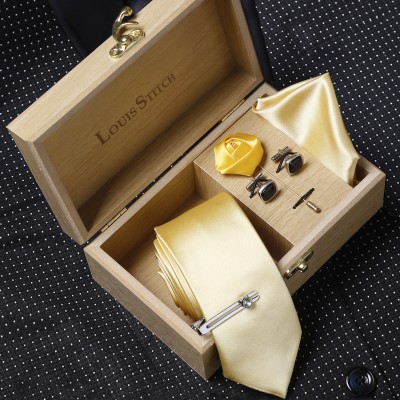 LOUIS STITCH Silk Tie & Cufflink(Yellow)