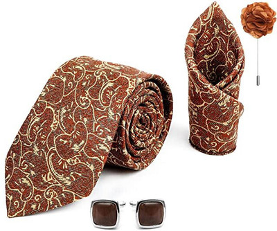 AXLON Silk Cufflink & Tie Pin Set(Brown)