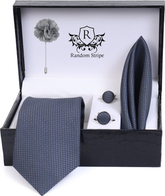 RANDOM STRIPE Satin Cufflink & Tie Pin Set(Grey)