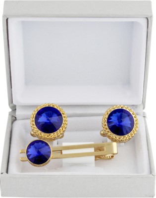 TIEPIN Brass Cufflink & Tie Pin Set(Gold, Blue)