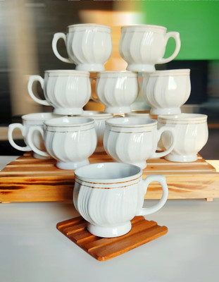 Clay heaven Pack of 12 Ceramic Tea Cup Karina Shape(White, Cup)
