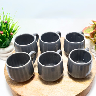 ITBeater Pack of 6 Ceramic Handcrafted Ceramic Chai Tea Cups Set of 6 180 ML(Black, Cup)