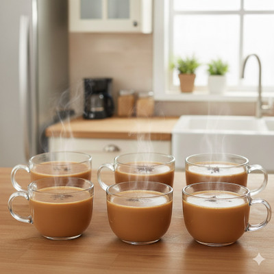 D S ENTERPRISE Pack of 6 Glass 140 ROUND TEA CUPAAAX(Clear, Cup Set)